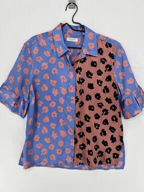 Equipment Femme 100% Silk Leopard Print Blouse Womens M Blue Pink Colorblock